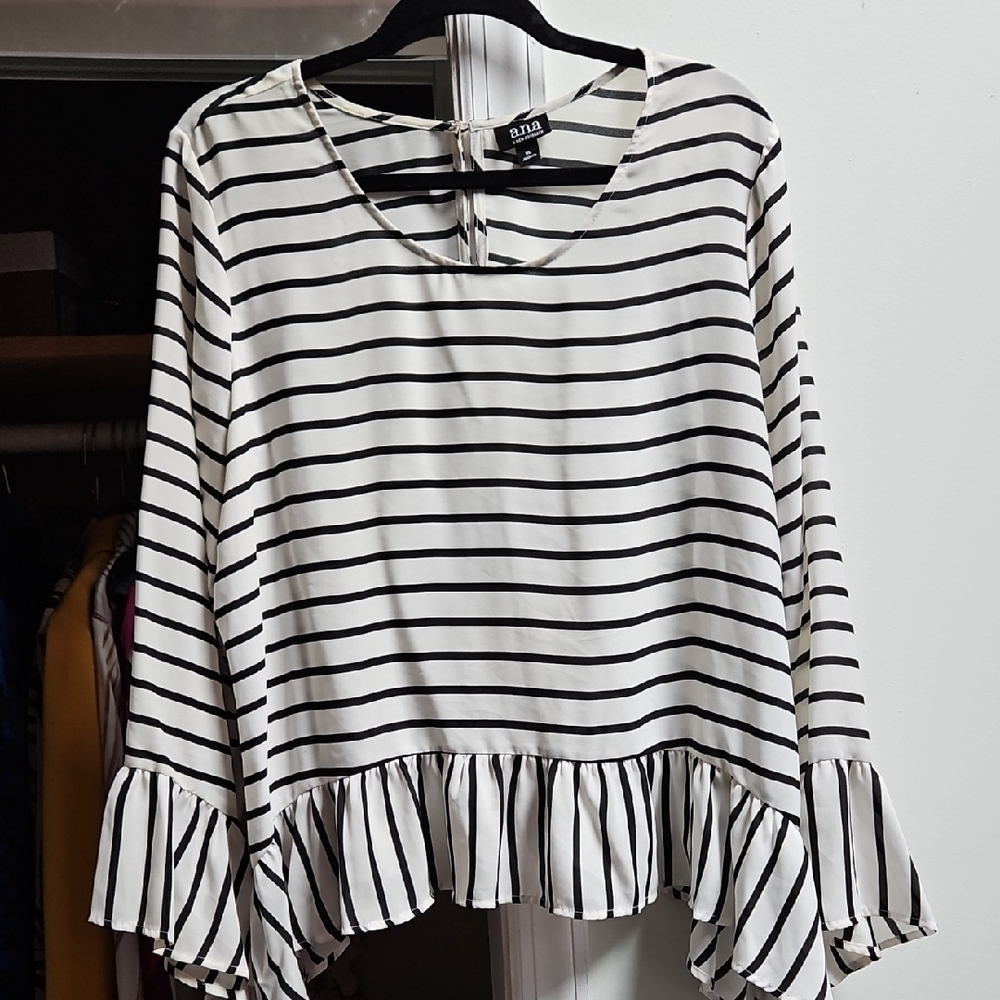 a.n.a Black and White Striped Blouse